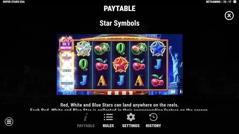 Super Stars USA - Hold & Win'deki yıldız sembolleri